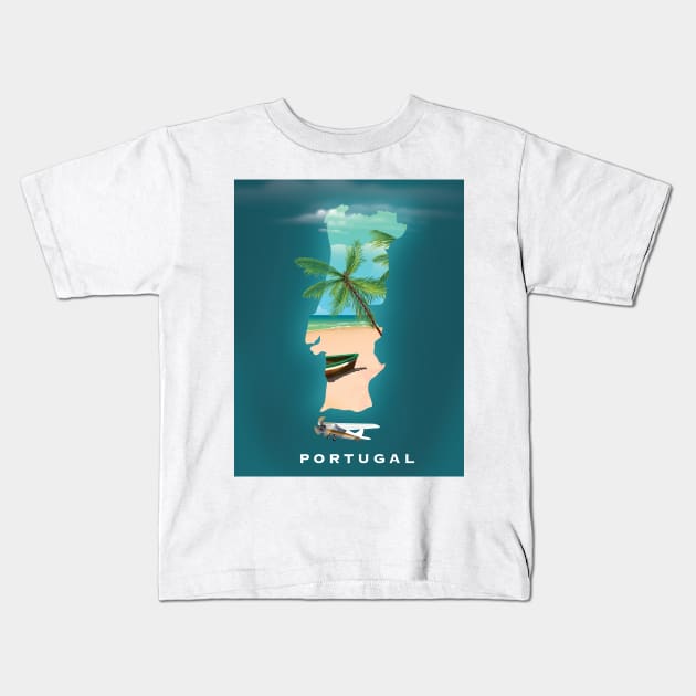 Portugal Map Travel Poster Kids T-Shirt by nickemporium1